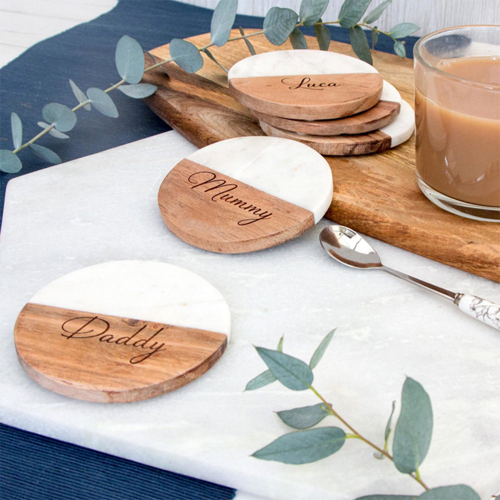 Custom Name Round Wood Coasters