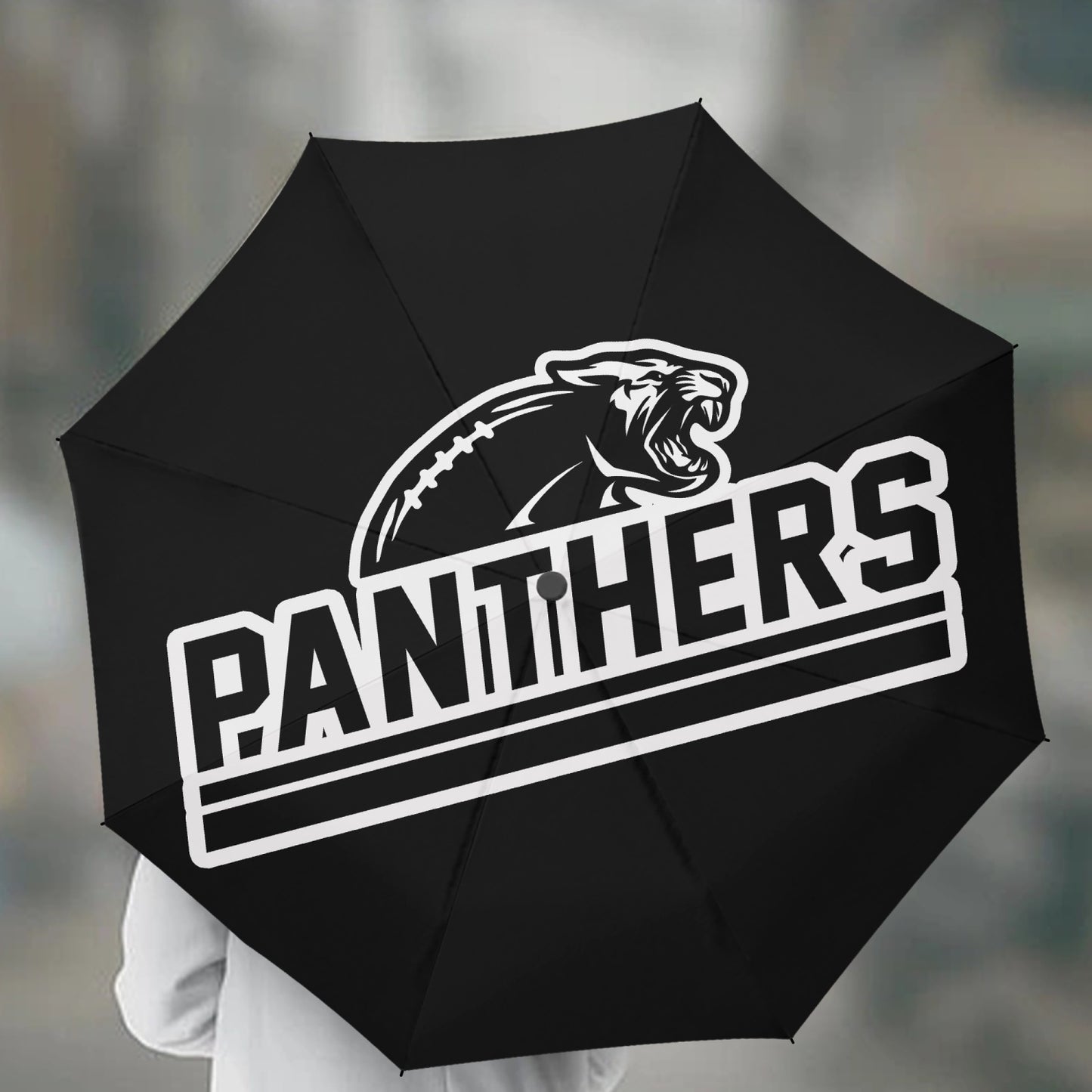 Panthers Football Black and White Automatic Open UV Protection Umbrella