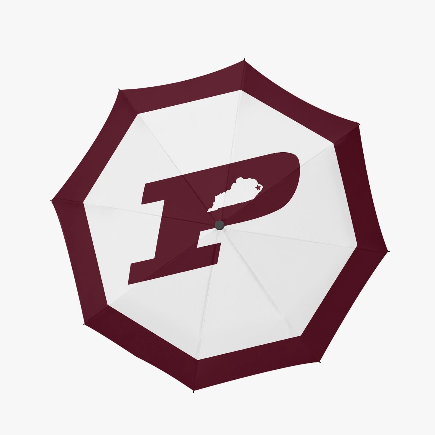 Pikeville Kentucky Panthers White Automatic UV Protection Umbrella with Maroon Trim and Logo