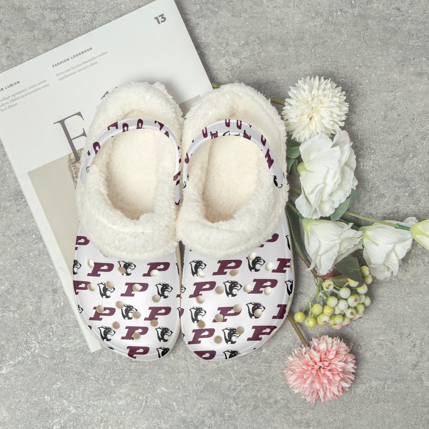 Pikeville Panthers White Patterned Lined EVA Clogs