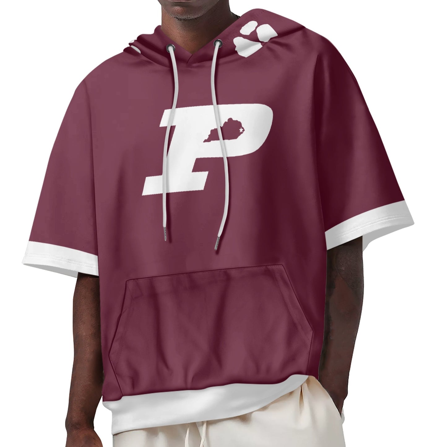 Maroon Pikeville Kentucky P Short Sleeve Panther Paw Hoodie