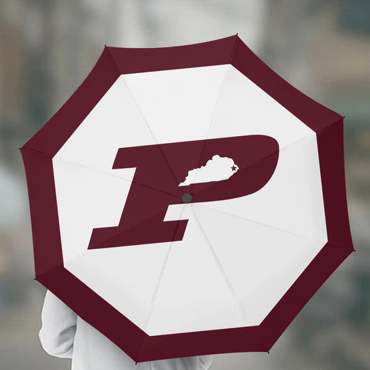 Pikeville Kentucky Panthers White Automatic UV Protection Umbrella with Maroon Trim and Logo