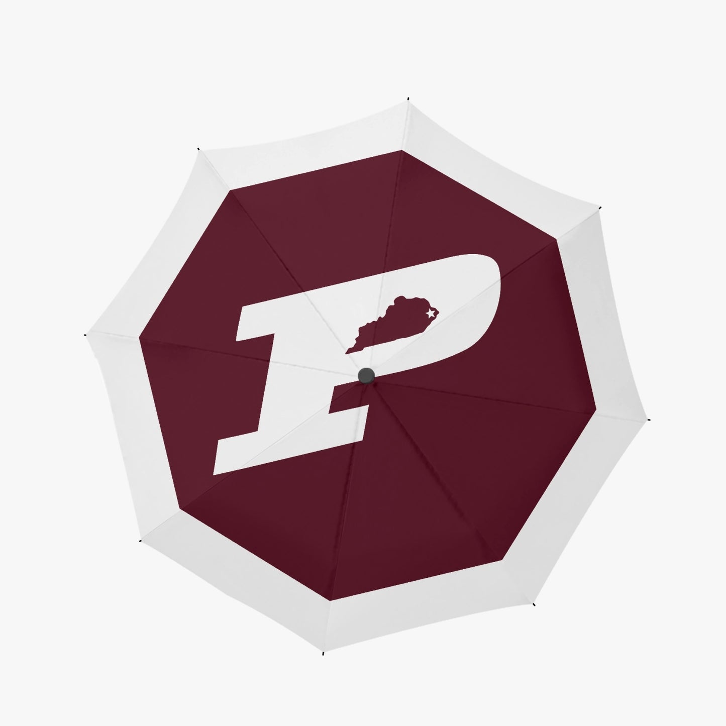 Pikeville Kentucky Maroon Automatic UV Protection Umbrella with White Trim and Logo