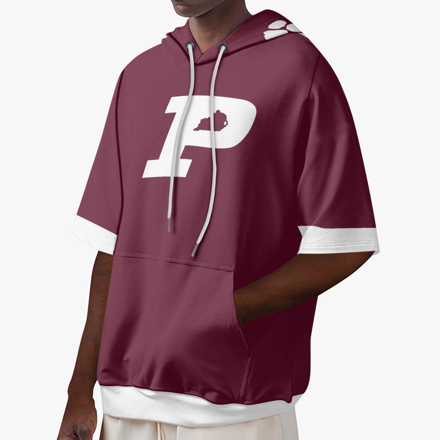 Maroon Pikeville Kentucky P Short Sleeve Panther Paw Hoodie