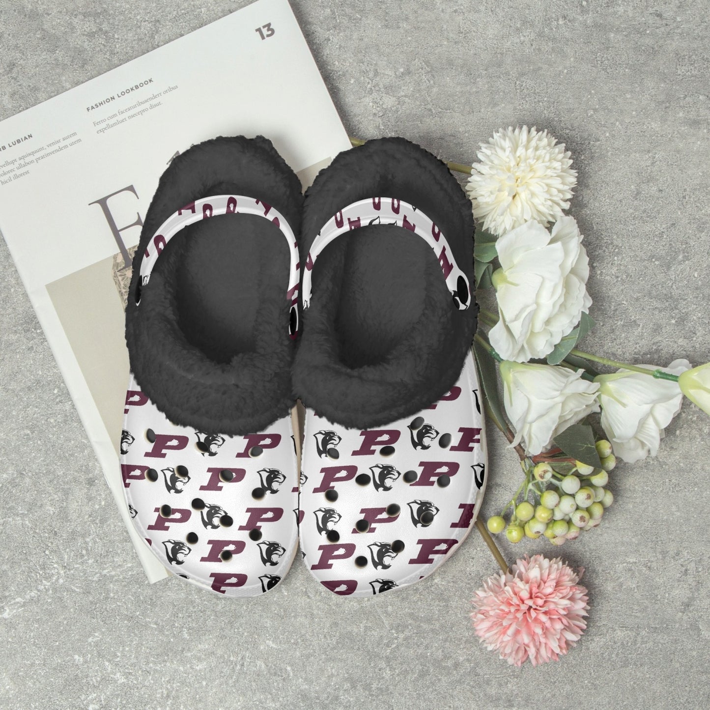 Pikeville Panthers White Patterned Lined EVA Clogs